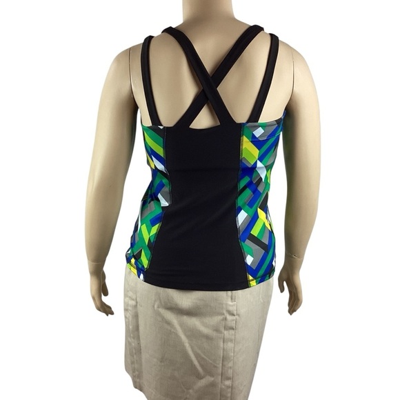 Xersion Tank Top Large Geometric Print Crisscross Back Shelf Bra Fitted - Picture 5 of 7